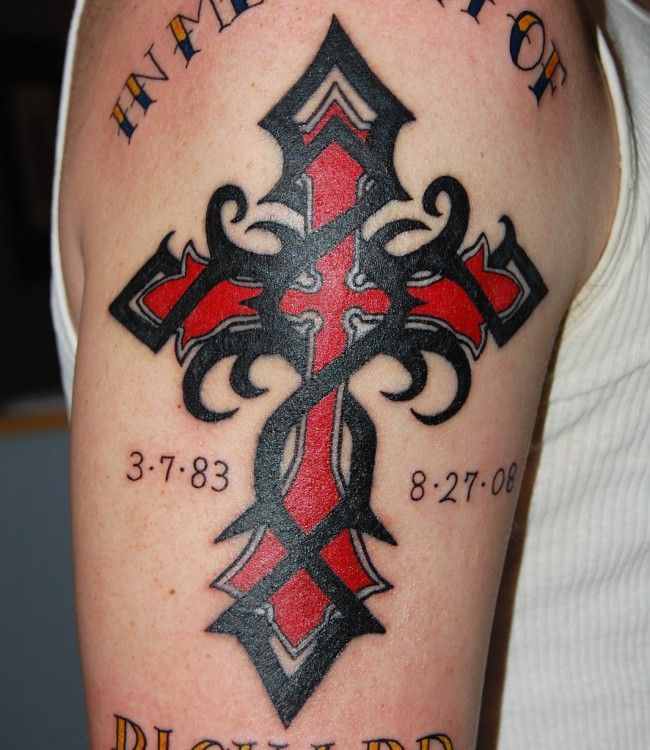 red cross tattooed on sleeve