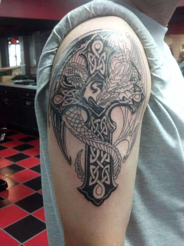 Dragon Tattoo and Cross Design