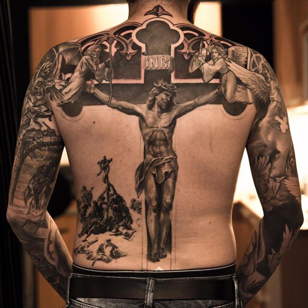 Christ on the Cross Back Tattoo