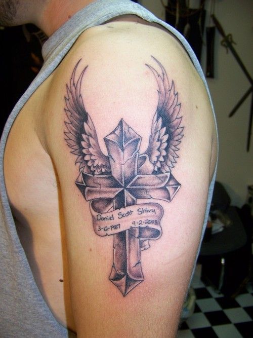 Tattoo With Cross and Wings
