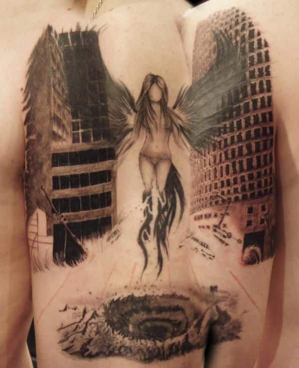 Angel tattoo on back
