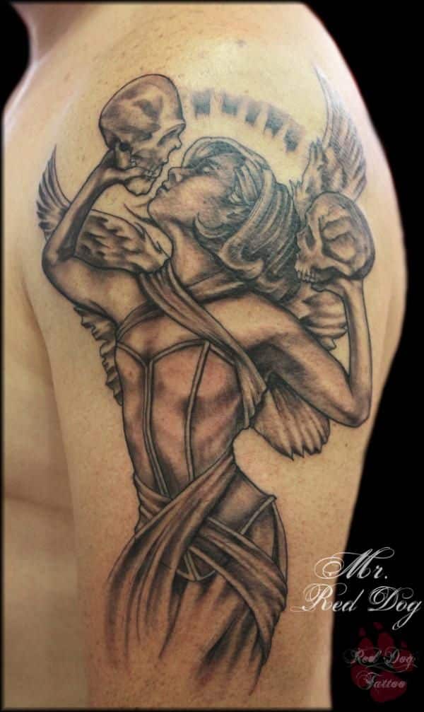 Shoulder angel tattoo for men