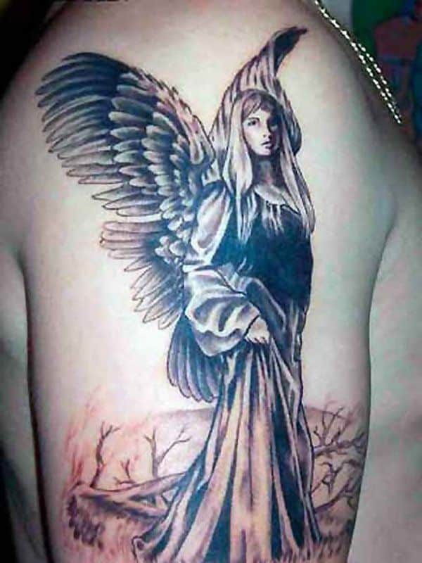 Shoulder tattoo of an angel