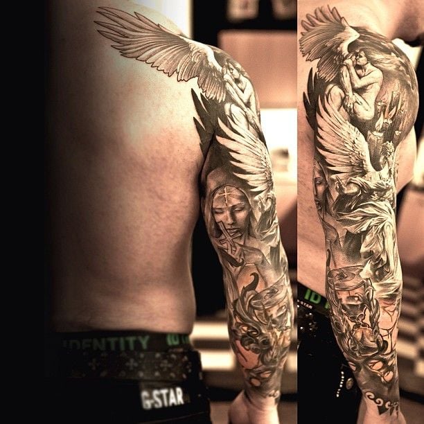 full sleeve angel tattoo for men