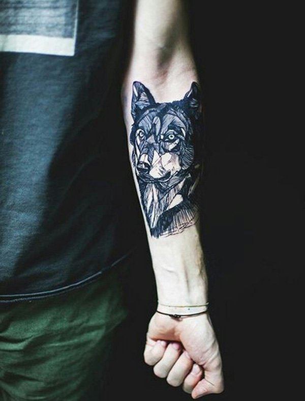 Männer tattoo arm wolf