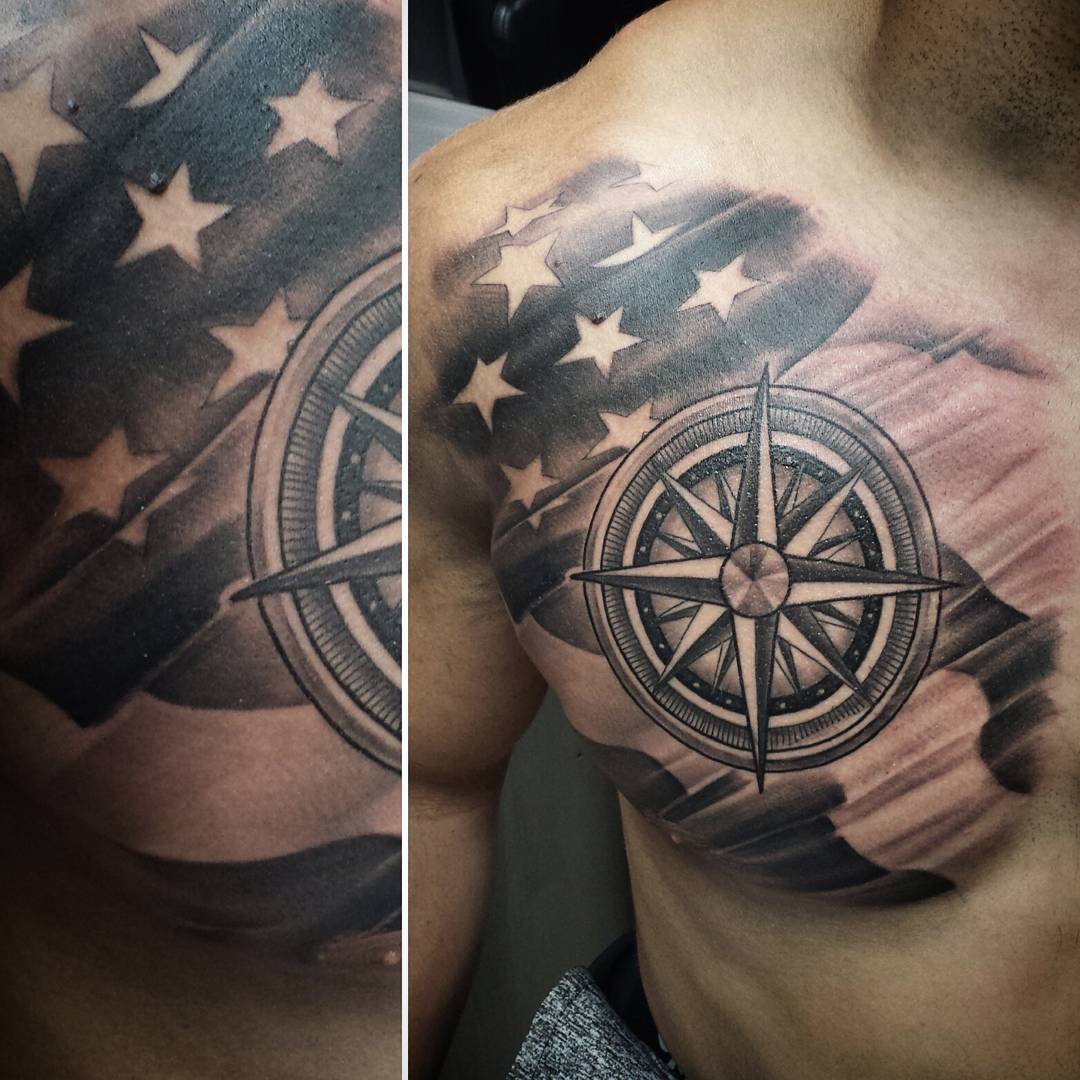 American Flag Chest Tattoos