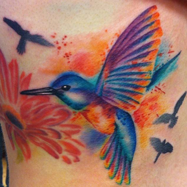 Hummingbird tattoo design for men, idea 49