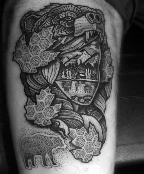 Bear tattoo design for men, idea 41
