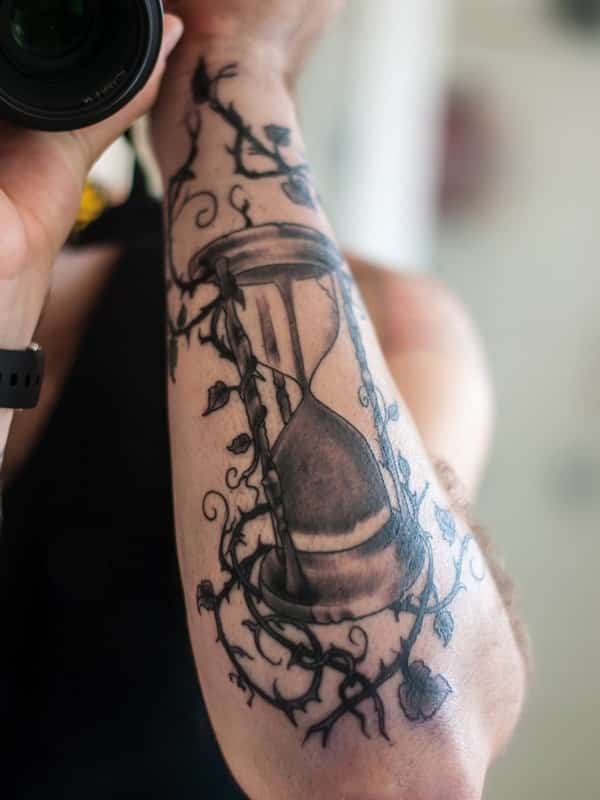 Hourglass tattoo design for men, idea 24