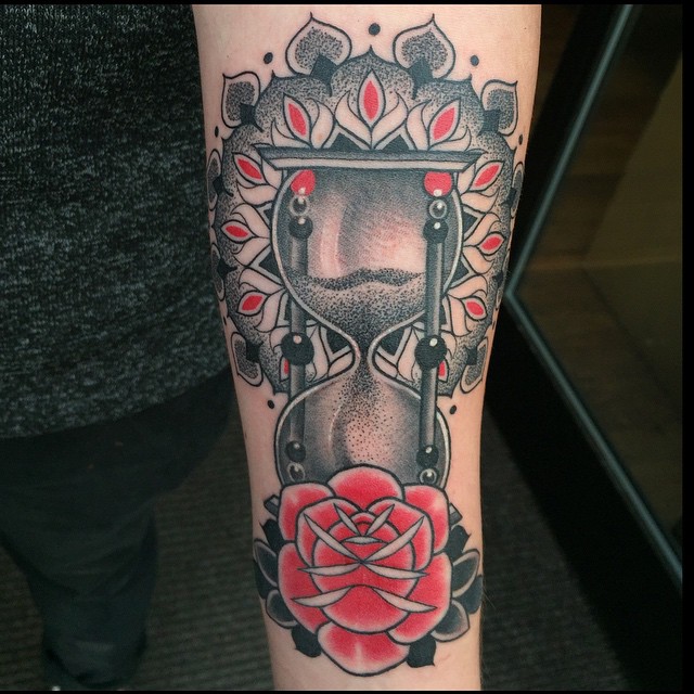 Hourglass tattoo design for men, idea 27