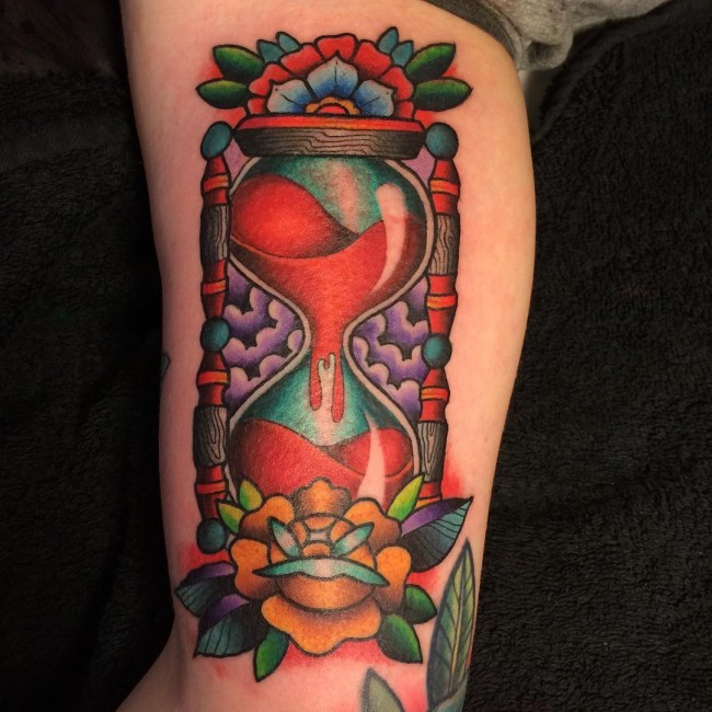 Hourglass tattoo design for men, idea 30