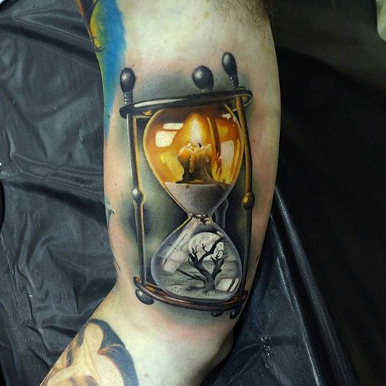 Hourglass tattoo design for men, idea 31