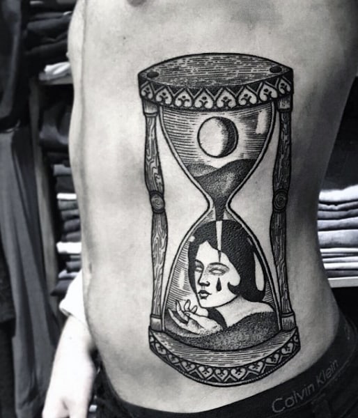 Hourglass tattoo design for men, idea 38