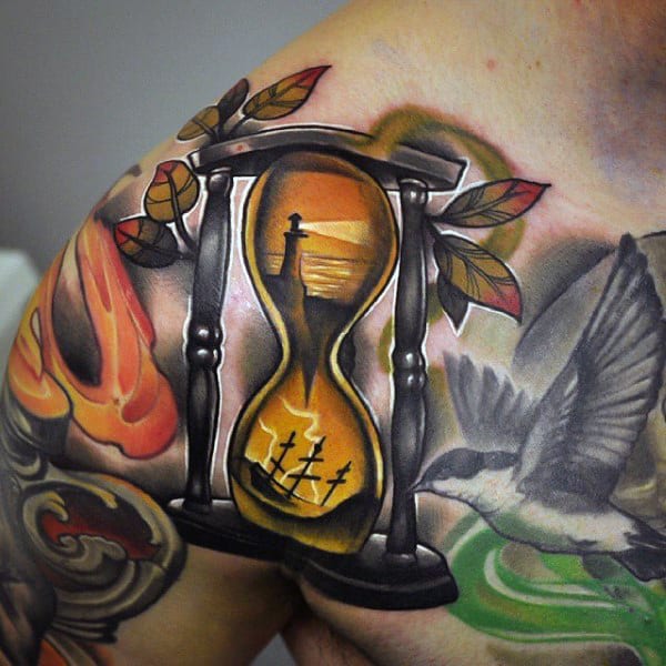 Hourglass tattoo design for men, idea 42
