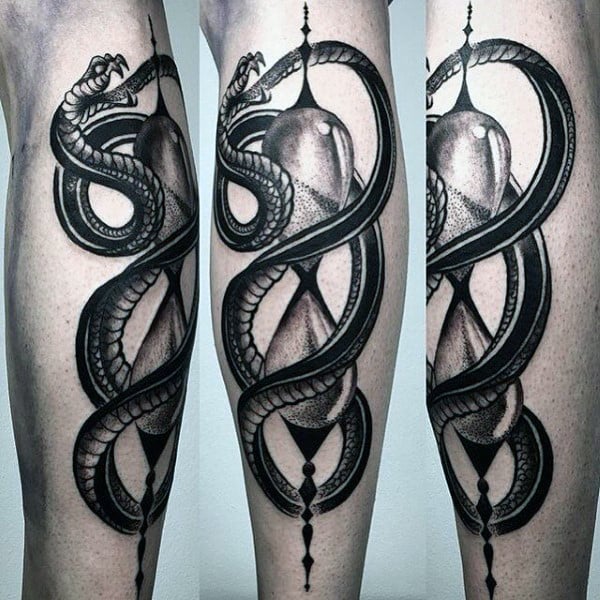 Hourglass tattoo design for men, idea 48
