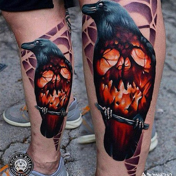 Raven tattoo design for men, idea 13