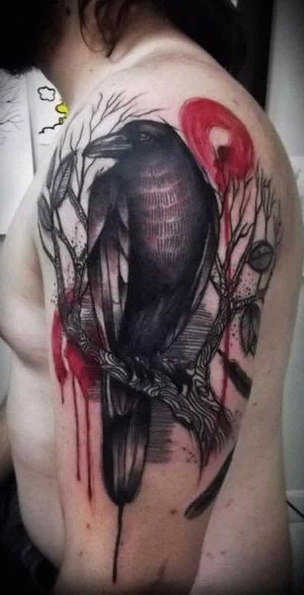 Raven tattoo design for men, idea 15