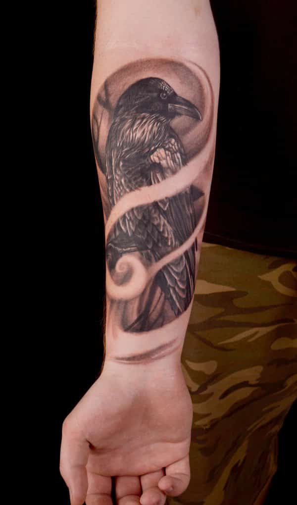 Raven tattoo design for men, idea 18