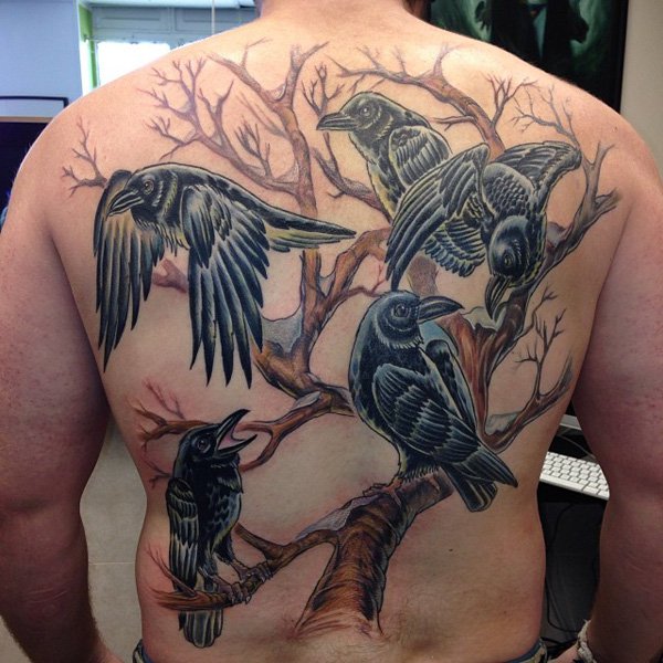 Raven tattoo design for men, idea 34